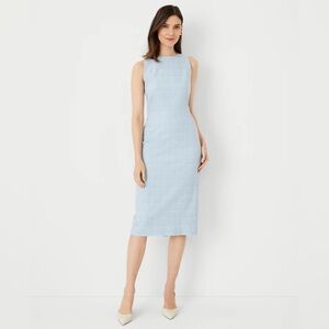 NWT Ann Taylor Longer Sheath Dress in windowpane blue